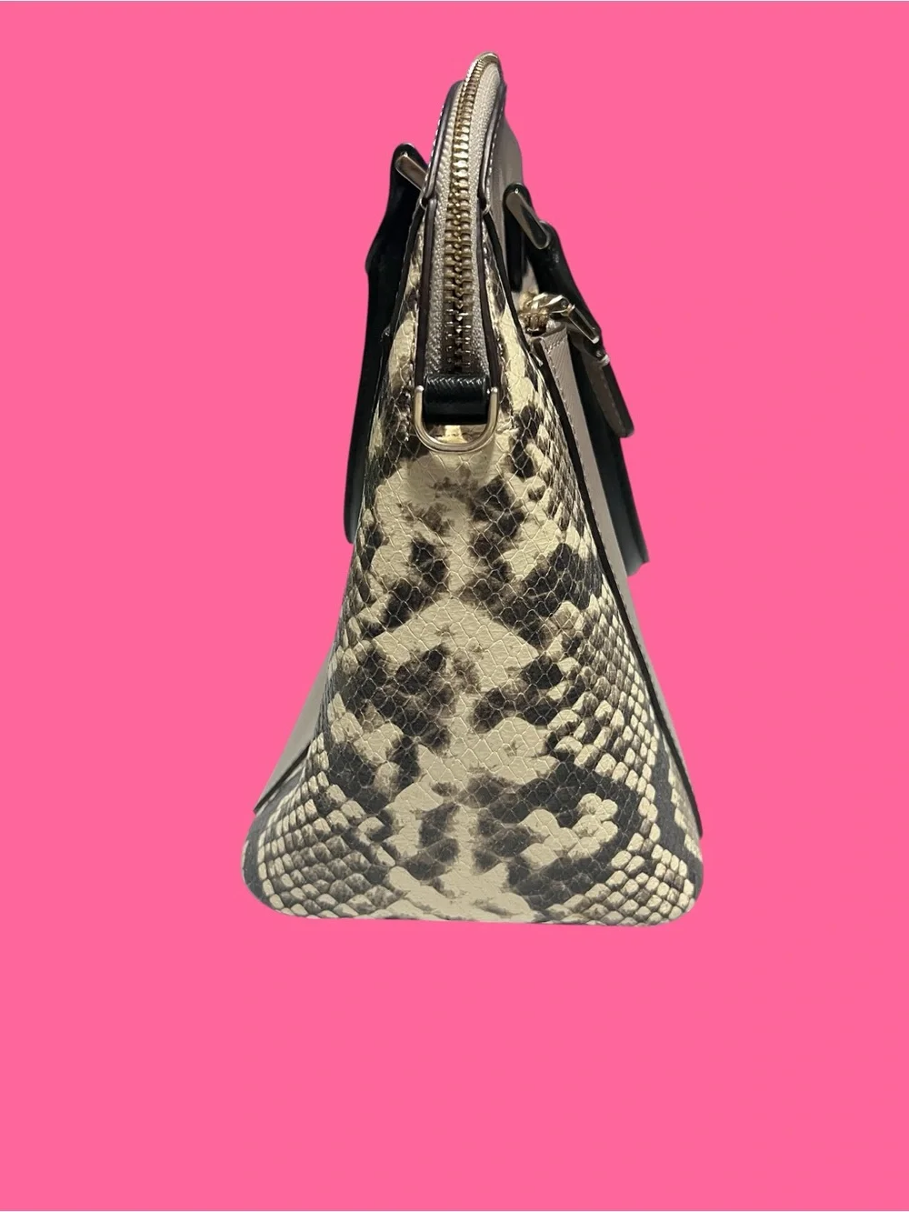 kate spade Taupe Dome Satchel with Black Handles and Snake-Print Sides